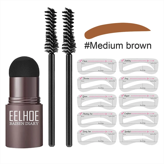 2022 Professional Brow One Step Shaping Kit Stamp Set Makeup Stick Hairline Contour Waterproof Tint Stencil Eyebrow Template Medium Brown Set
