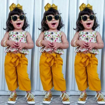 

Toddler Kids Baby Girl 2020 Summer Crop Tops T-shirt Floral Long Pants Outfits Clothes Cute Infant Girls Outfit Set