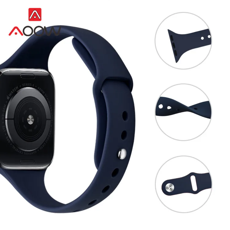 Тонкий силиконовый ремешок для часов Apple Watch 4, 38 мм, 42 мм, 40 мм, 44 мм, мягкий резиновый спортивный сменный Браслет, ремешок для iWatch 1, 2, 3