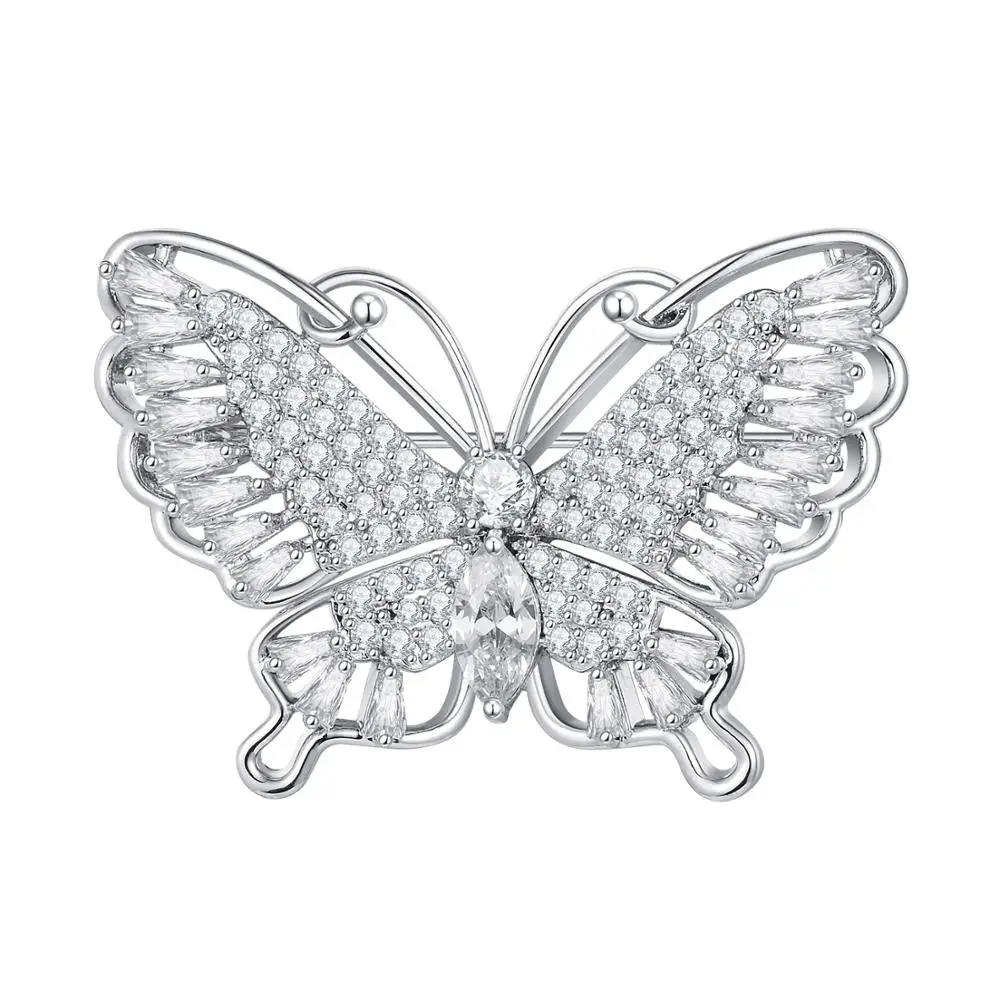 Роскошные красочные циркониевые хрустальные броши-бабочки для женщин, свадебные стразы, брошь в виде насекомых, булавки для хиджаба, шарфа - Окраска металла: Silver
