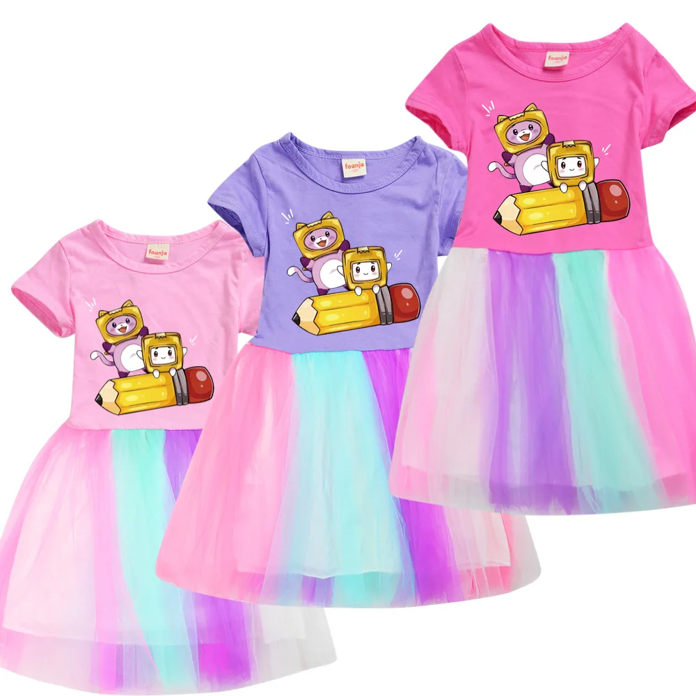 Lankybox Toddler Girl Fall Clothes 2021 Summer Rainbow Dress Cotton
