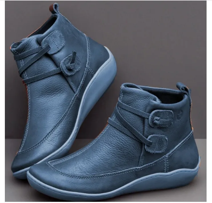 ankle boots for women   flats shoes  Round Toe lace up  Boots Women wedge Boots vintage PU leather  y02
