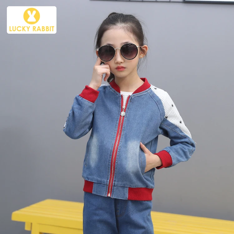 Two 2 Pieces Girls Jean Jacket Set Baseball Demin Jacket Two Piece Jean Western Cowboy Outfit