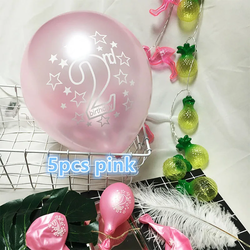 Розовые, голубые латексные шары с принтом в виде 2-й звезды для детей 2 лет, 2 дня рождения, вечеринки, дня рождения, юбилея, украшения - Цвет: 5pcs pink
