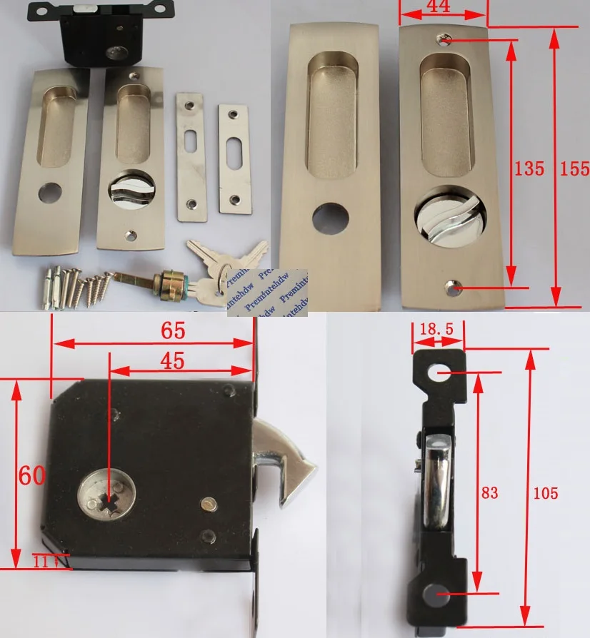 Zinc Alloy Wooden Sliding Pocket 38-48mm Door Lock Mortise Lockset Hook Bolt Recessed Flushed Thumbturn Bedroom Bathroom Zinc Alloy Wooden Sliding Pocket 38-48mm Door Lock Mortise Lockset Hook Bolt Recessed Flushed Thumbturn Bedroom Bathroom
