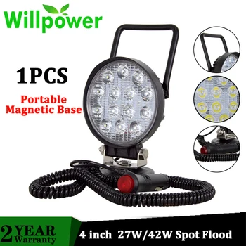 

Willpower 1pcs Portable Magnetic Base 4 inch 27W 42W Led Work Light Car Truck Driving Offroad 4WD Camping 4x4 SUV ATV 12V 24V