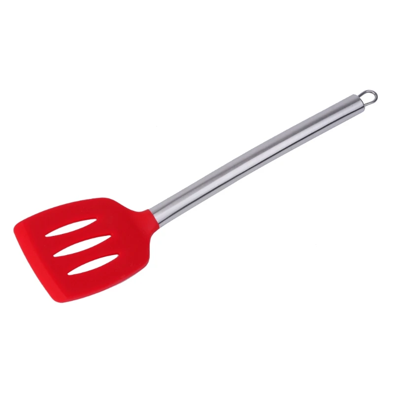 Slotted Turner Новое поступление, силиконовые ручки из нержавеющей стали, глубокий ковш, ложка, кухонная утварь, инструменты - Цвет: Slotted Turner