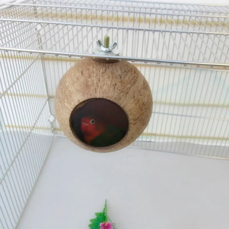 GUINV Parrot Nest Natural Coconut Shell House Cage Feeder Parakeet Birds Squirrel Hamster Toys Pet Breed Decoration Supplies Pendant 