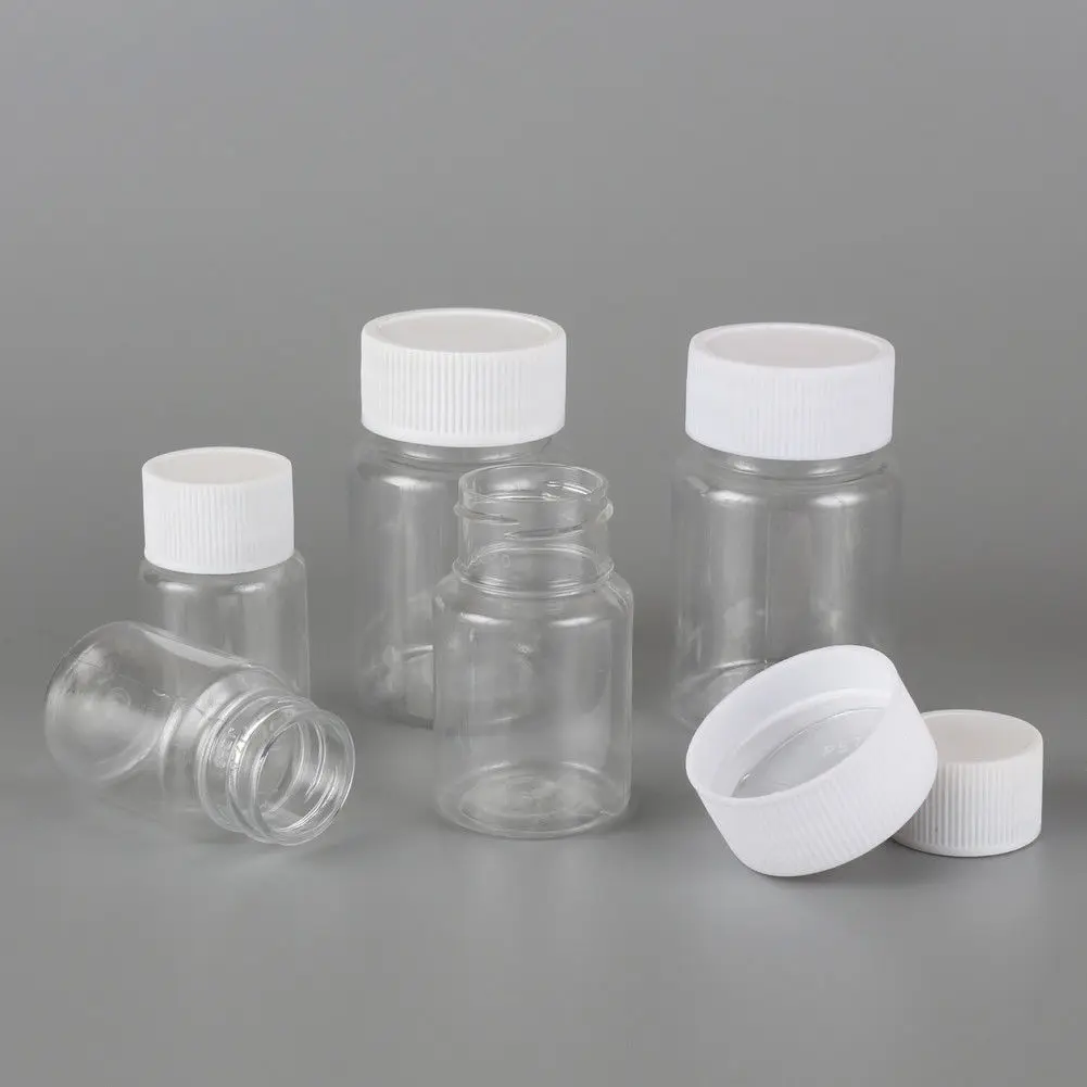 

Lots 20Pcs Transparent Plastic PET Refillable Seal Bottles Vials Reagent Store Container Plastic Screw Cap 15ml/20ml/30ml/60ml