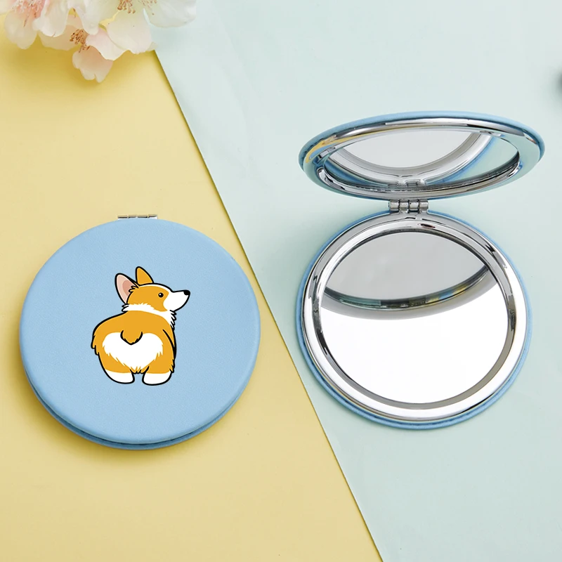 Cute Corgi Pattern Mini Makeup Mirror Hand Held Fold Pocket Mirrors Small Portable Facial Care Tool 2