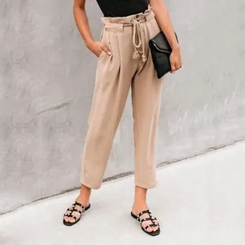 

High Waist Harem Pants with Belt Women 2020 Loose Cargo Pants Pocket Fashion Summer Spring Trousers Trendy Streetwear Ladies