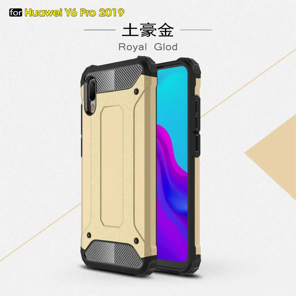 gold Чехол для Huawei Y6 Pro роскошный удобный дропшипный ТПУ+ PC Мягкая Броня силиконовый защитный набор чехол для мобильного телефона - Цвет: gold