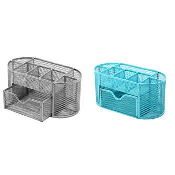 

High Quality Metal Pencil Stands Combined Mesh Pen Holder Home Office Desktop Stationery Metal Stand Box Container with Drawer