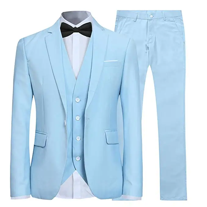 light blue Мужской костюм из 3 предметов, приталенное однотонное вечернее платье на одной пуговице - Цвет: light blue