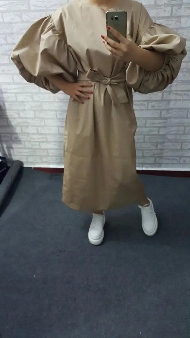 Корейское летнее женское платье с пышными рукавами, большие размеры, свободное одноцветное Хлопковое платье, женская одежда с круглым воротником XX036