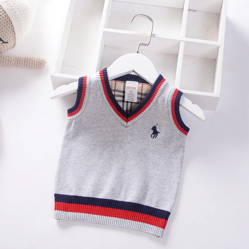 

Children Knitted Vest Childrenswear 19 Autumn New Style V-neck Big Boy Single Layer Sweater BOY'S Cotton Thread Sweater