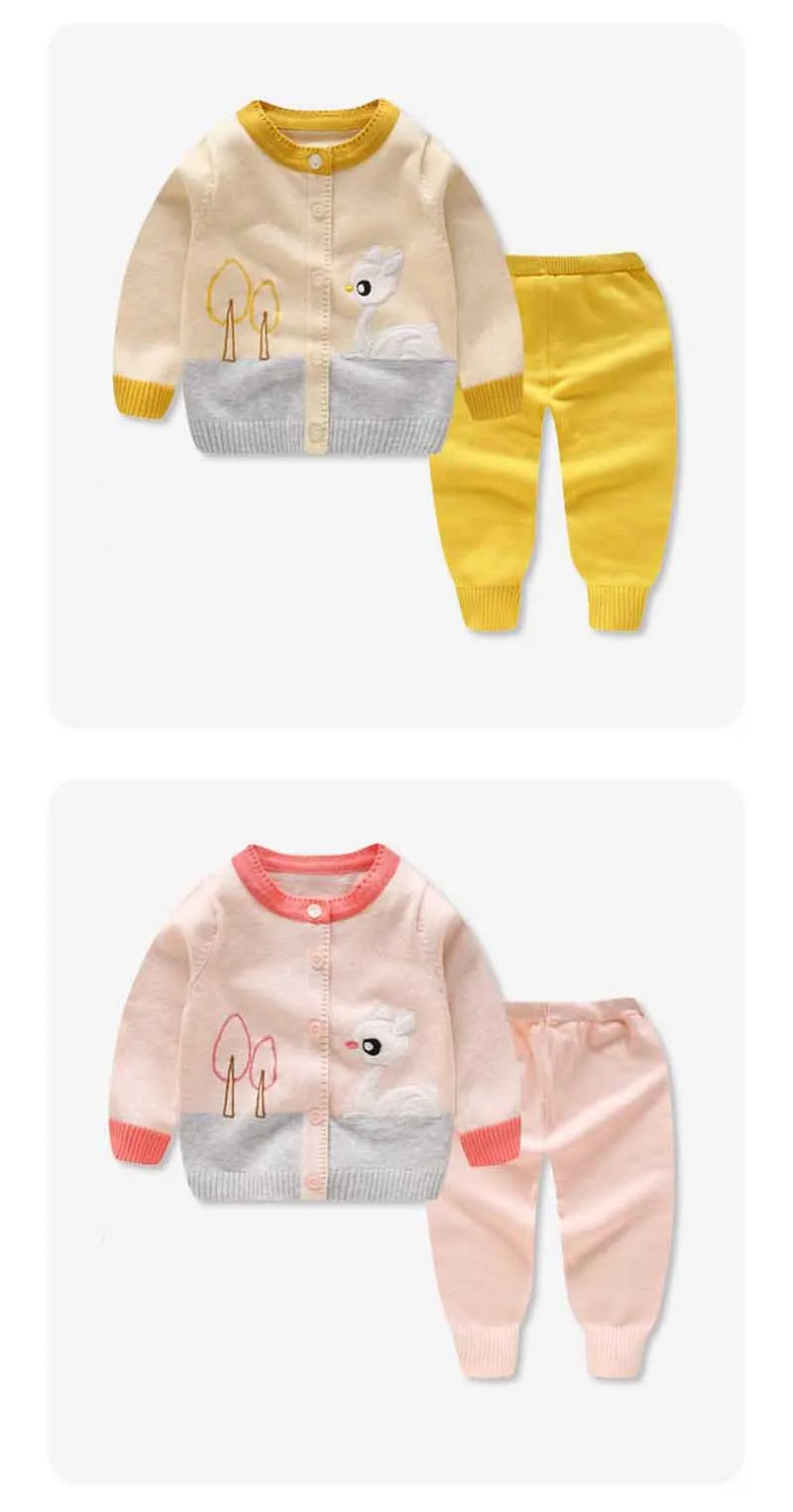 Комплект из 2 предметов для маленьких мальчиков; вязаный свитер; комплекты для мальчиков и девочек; теплый пуловер для малышей; брючный костюм; комплекты одежды для новорожденных