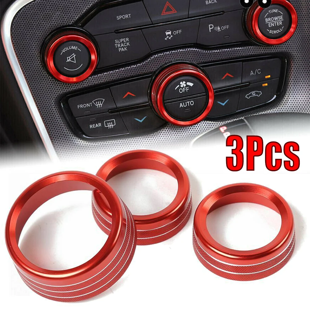

3x Aluminum AC Radio Control Ring Knob Trim Covers For Dodge Challenger 15-19