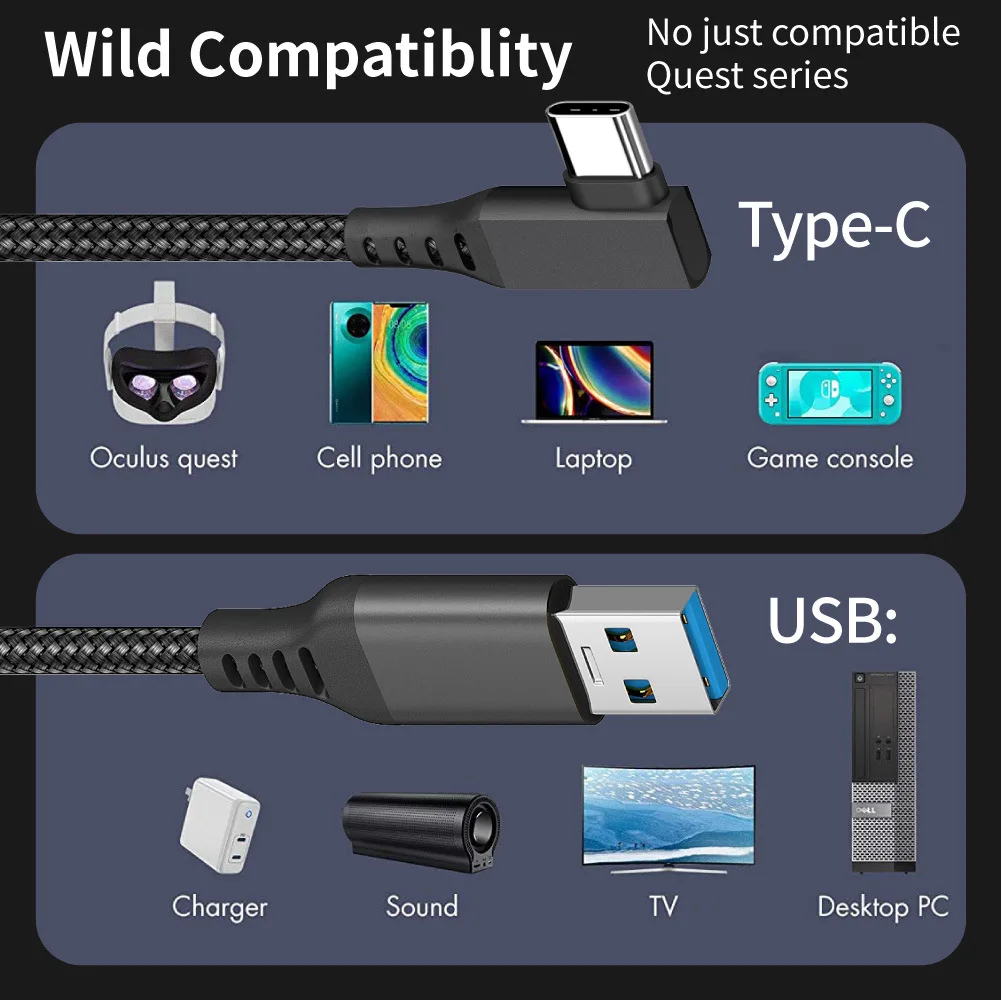 Charging Cable Data Line For Oculus Quest 2 1 Link VR Headset USB 3.2 Fast Charges Type-C Data Transfer Cable VR Accessories