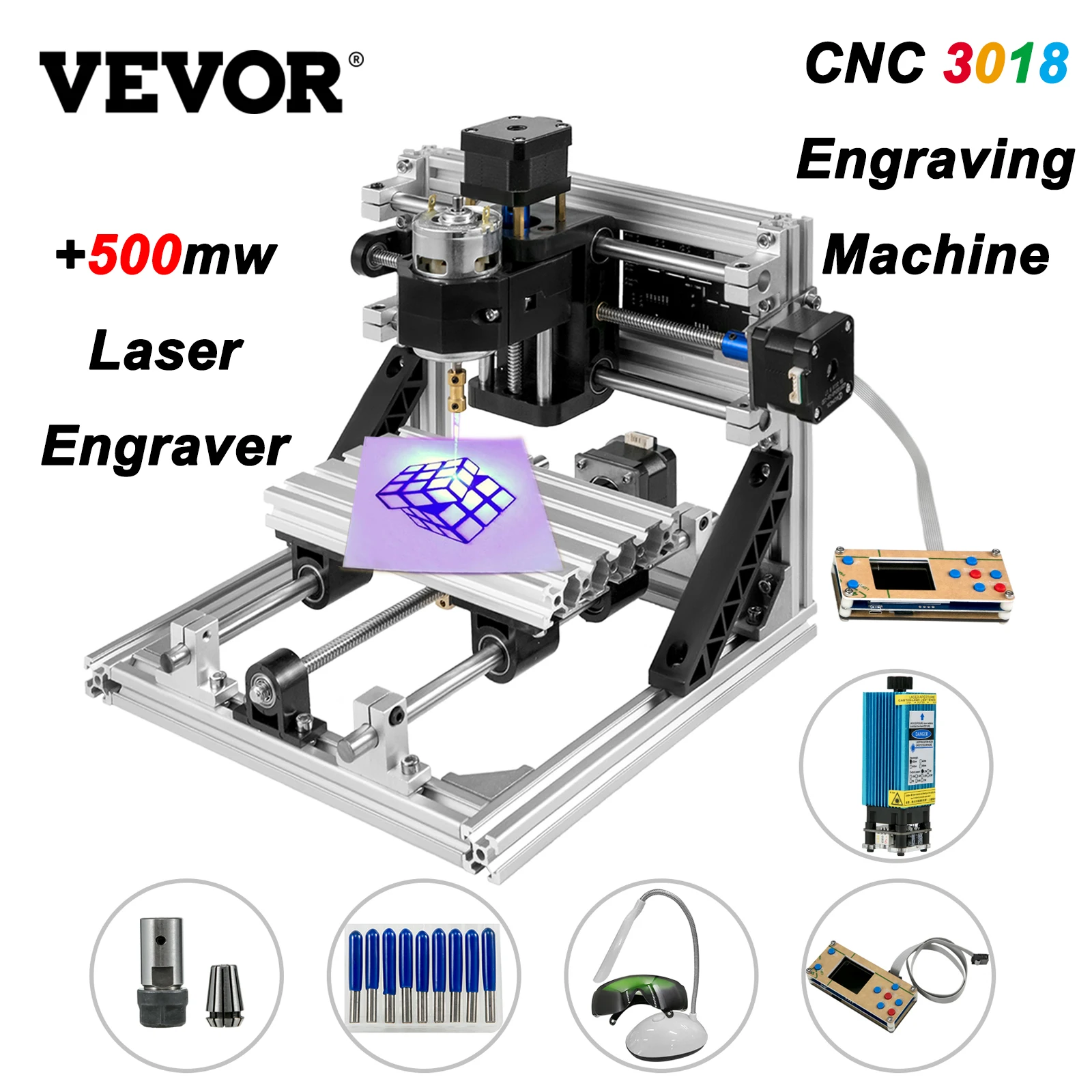 500MW Laser With Offline Controller Engraver Machine 3 Axis CNC Router 3018 