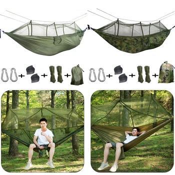 

1pcs Camping/Garden Hammock With Mosquito Net Outdoor 1-2 Person Portable Hanging Bed Strength Parachute Fabric Sleep Swing