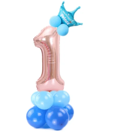 Blue 1 14 шт., костюм на день рождения, 1, 2, 3, 4, 5, 6, 7, 8, 9, 0, шар с цифрами, розовое золото, колонна, Золотая Корона, шары на день рождения, вечерние шары - Цвет: Blue 1