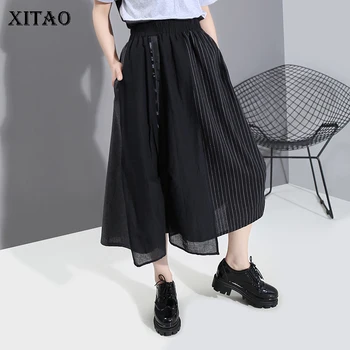 

XITAO Black Women Skirt Elastic Waist 2020 Summer Irregular Pocket Goddess Fan Pleated Minority Casual Style Skirt ZP1153