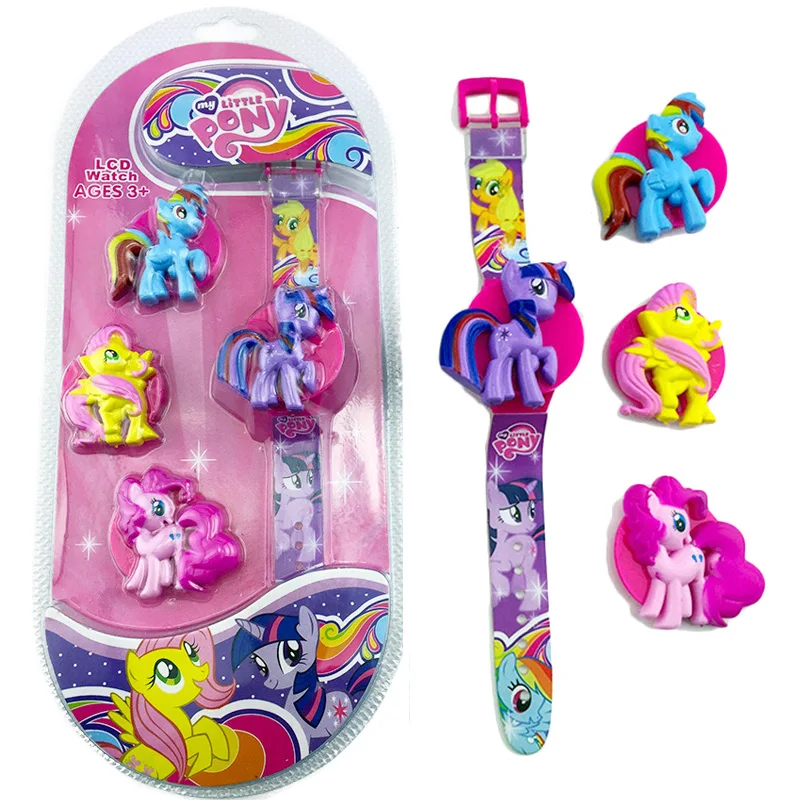 

My Little Pony Original Watch Anime Figure Toy Cute Flip Cover LED Watch Action Figures Girl's Birthday Gift New Cartoon Watch
