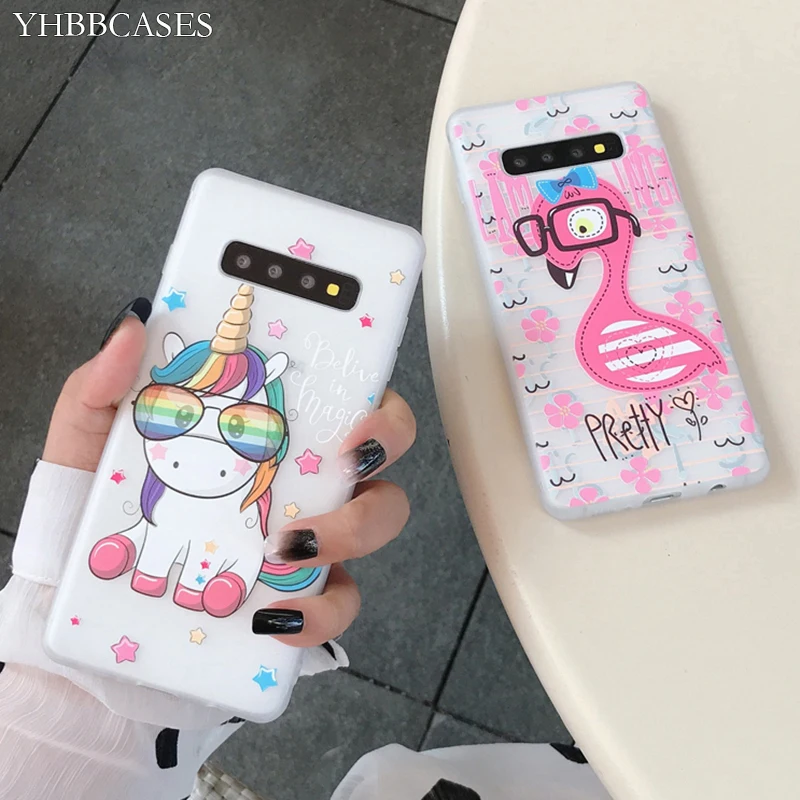 YHBBCASES рельефный мультяшный Единорог Мягкие Чехлы для samsung Note 10 8 9 милый Фламинго чехол для телефона samsung Galaxy S8 S9 S10 Plus