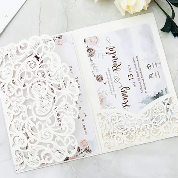 

Tri Fold Hollow Cut Wedding Invite Bridal Shower Dinner Invitation Card Cover MYDING
