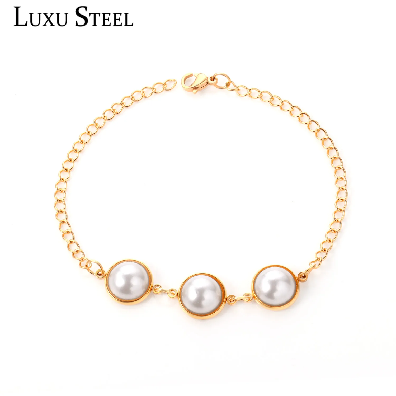 Браслеты LUXUSTEEL с искусственным жемчугом круглые цепи из нержавеющей стали