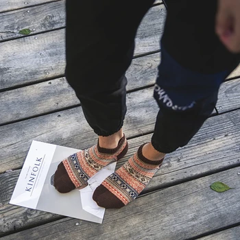 

XPAY Mens New Fashion Retro Style Thick Combed Cotton Yarn Ankle No Show Short Socks