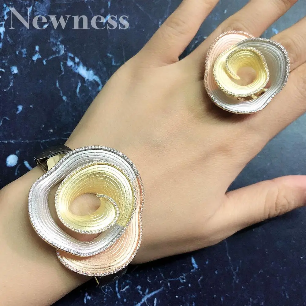 

Newness High Quality Geometry Round Bangle Ring Set for Women Bridal Dress Wedding Elegant Jewelry