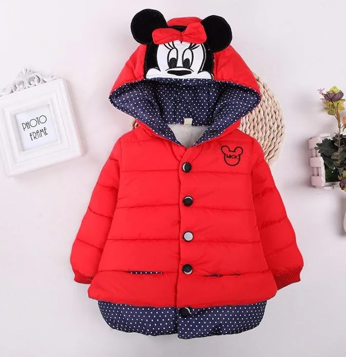 Зимняя детская куртка с Минни и шапочкой для девочек, модное пальто с изображением героев мультфильмов, ветровка