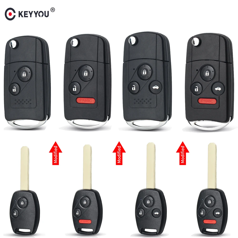KEYYOU 2/3/4 кнопки модифицированный флип-пульт дистанционного ключа оболочки чехол для Honda Fit CRV Civic Insight Ridgeline вариабельности сердечного ритма Джаз ACCORD 2003-2013