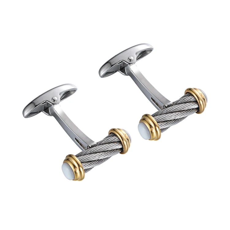 Heißer Verkauf Edelstahl Kabel Design Manschettenknöpfe Silber & 18K Gold Farbe Shell Manschettenknopf für Männer Geschenke Hochzeit Business Manschettenknöpfe – Detail 6