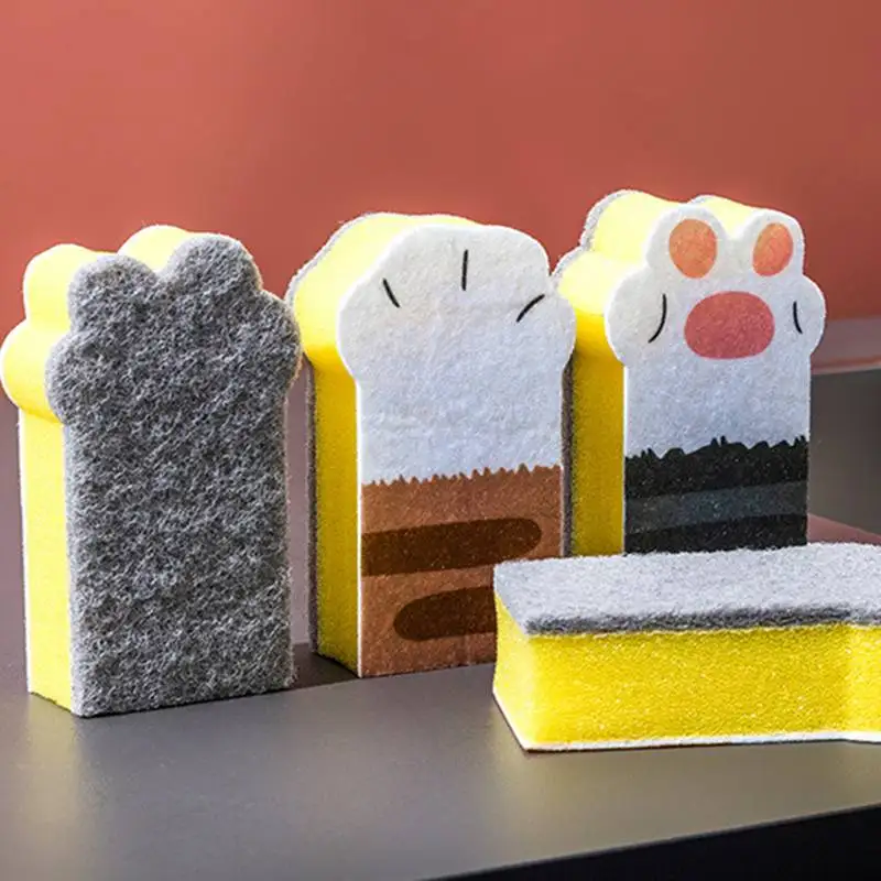 

G Cat Claw-shaped Cleaning Sponge Block 3 Pcs Installed Household Kitchen Dishwashing Brush Wiping Scouring Pad Cleaning Brushes