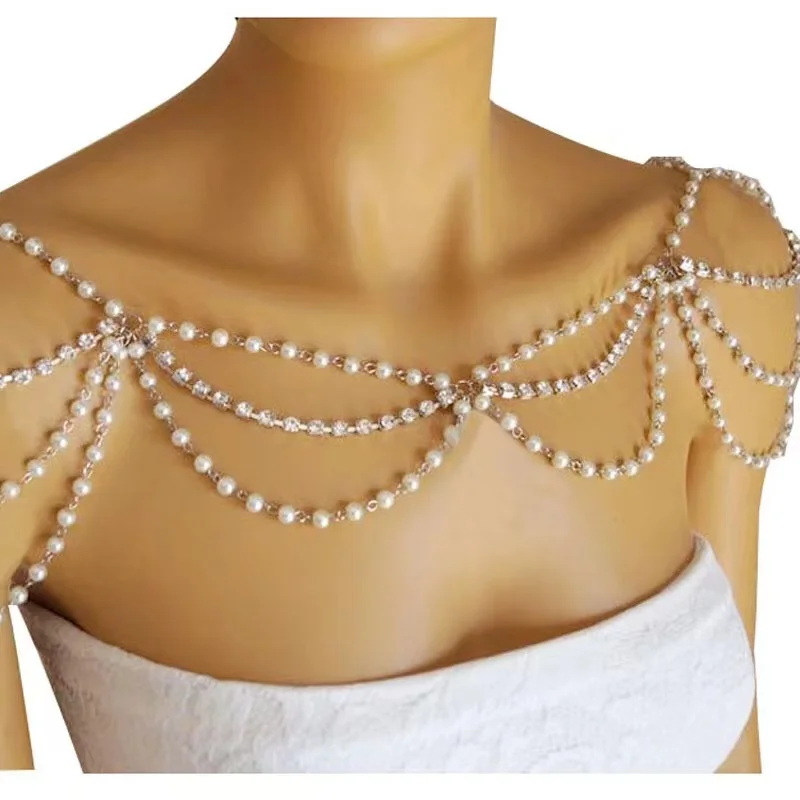 Vingate Imitation Pearl Shoulder Chain Jewelry Luxury Hand-Beaded Body Chain Women's Wedding pearl Shawl Accessories Necklace