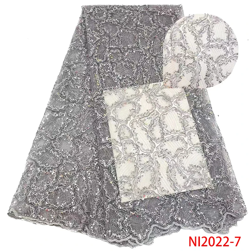

African Lace Fabric 2019 High Quality Lace Grey French Lace Fabric With Sequins Embroidery For Nigerian Party Dress NI2022