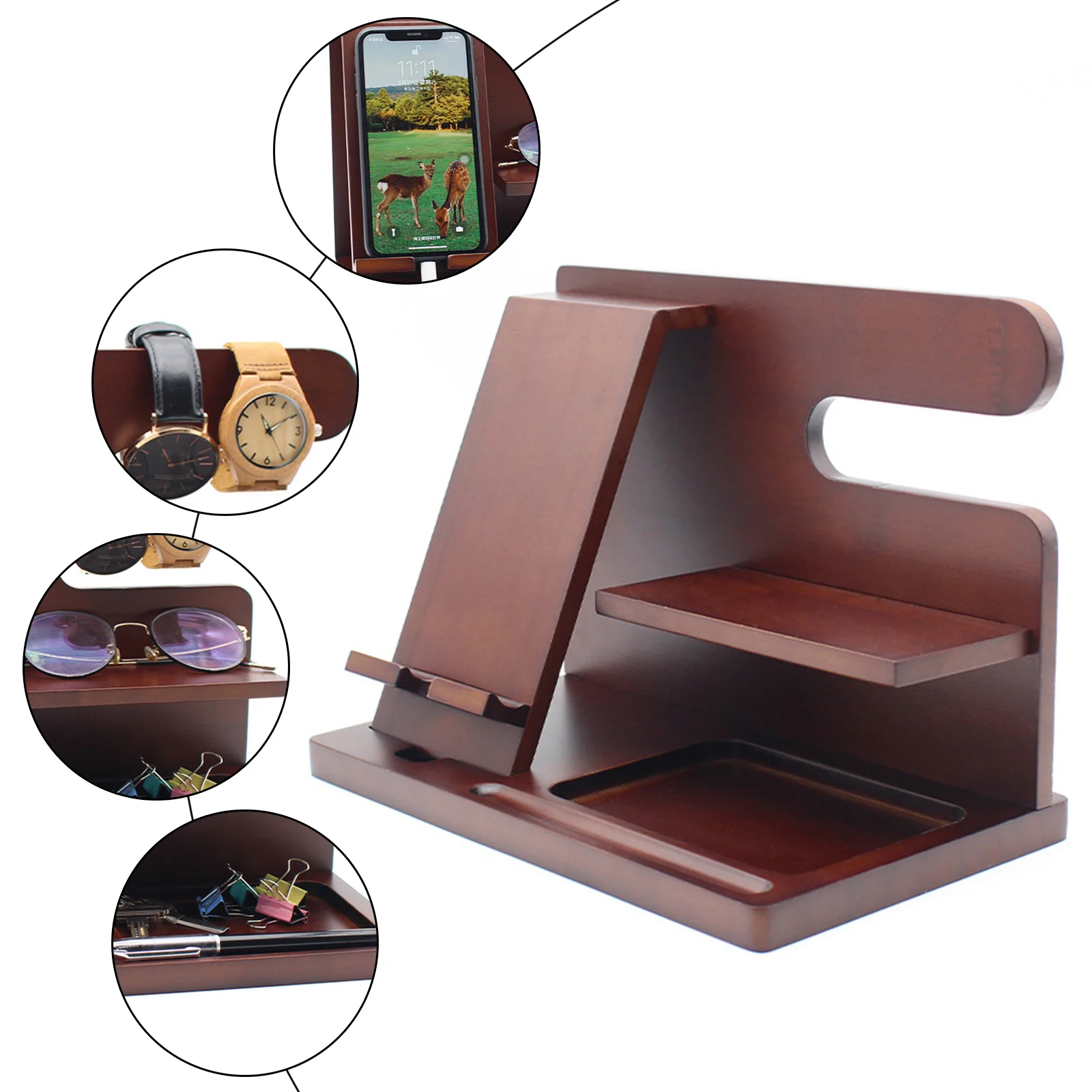 Christmas Gifts For Men - Gadgets For Mens Gifts Bedside Organiser Stand  Wooden Phone Charging Stand Bedside Tray Key Stand Secr - Home Office  Storage - AliExpress