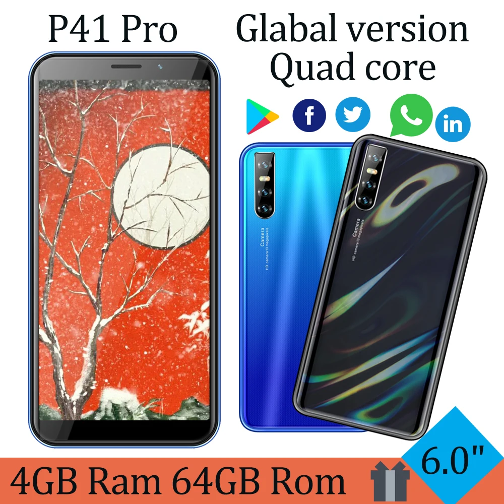 Глобальный P41 Pro 4G Оперативная память смартфонов Android большой Экран 6 0 &quotFace ID