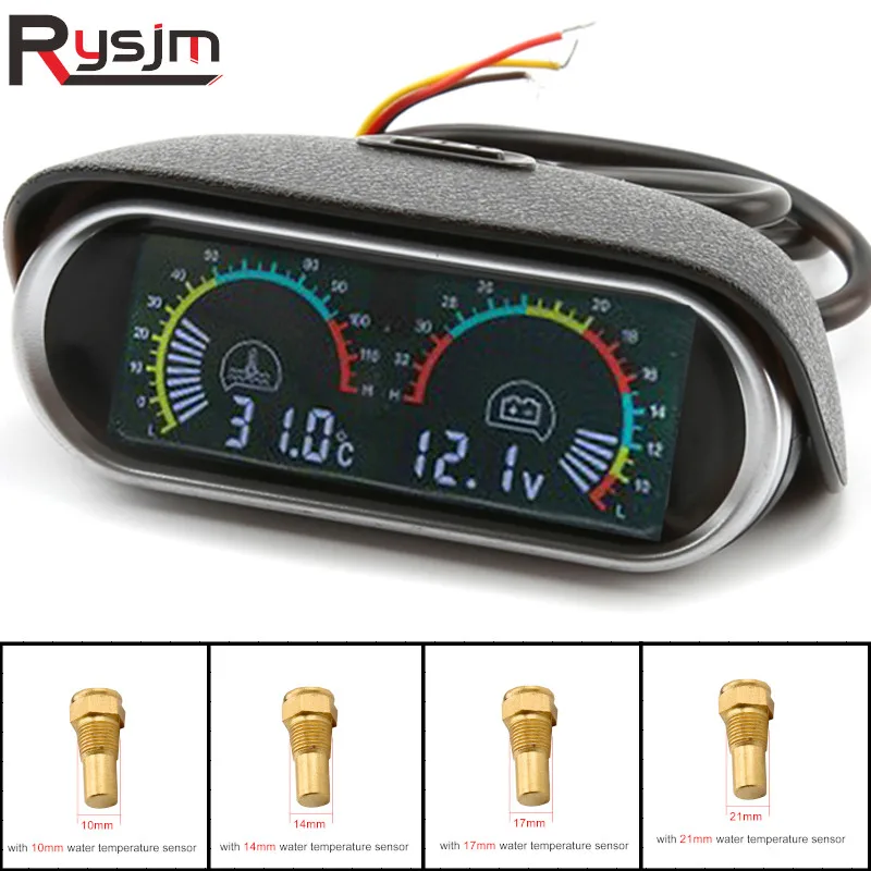 

2 in 1 LCD Car Digital Gauge Water Temp Gauge 10mm 14mm Temperature Sensor Voltmeter Voltage Gauge for 12V 24V Car Truck