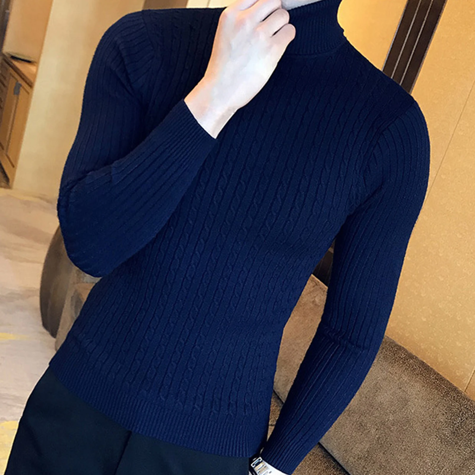 banana republic mens sweaters Casual Men Winter Solid Color Turtle Neck Long Sleeve Twist Knitted Slim Sweater Men's Knitted Sweaters Pullover Men Knitwear mens cream sweater