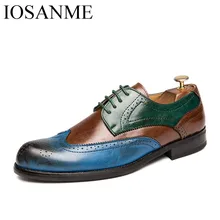 Официальные мужские туфли синего цвета с острым носком; классические итальянские туфли-оксфорды с перфорацией типа «броги» для мужчин; Свадебная модельная мужская обувь; вечерние мужские туфли для танцев