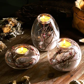

Luxury European Flower Glass Small Romantic Dinning Table Candle Holder Mercury Lantern Glass Candle Holders Nordic Home Decor