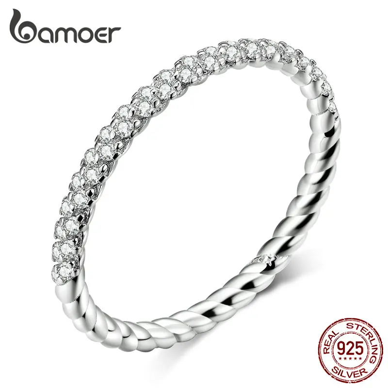 Bamoer GXR624 Настоящее 925 пробы Серебряное кольцо, циркониевое кольцо для женщин, блестящее ювелирное изделие, простой и стильный OL Повседневный стиль