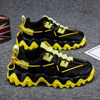 

Summer Young Boy Casual Shoes Thick Bottom Fashion Men Shoes Black Yellow Brand Lace Up Footwear Designer Mens Flats Sneakers