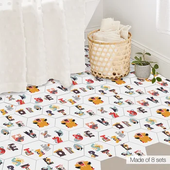 

Cartoon Letters Hexagonal Wall Stickers Funny Colorful Art Tile Floor Decal for Kids Rooms Bedroom Living Room Home Decor DB150