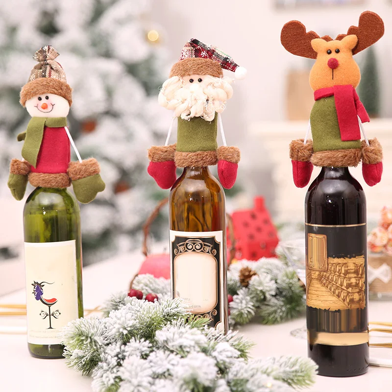 Рождественское украшение Мультфильм Санта Клаус Снеговик Олень бутылка вина Обложка Одежда Свадебные предметы декора для вечеринок и дней рождения