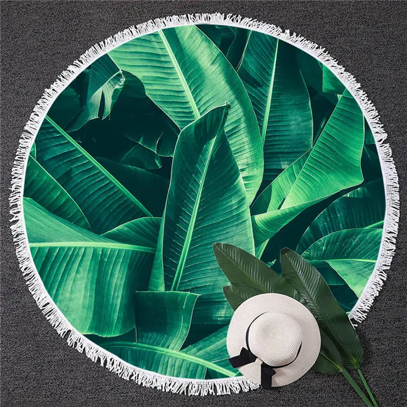 Leaf4 Blesslive зеленых листьев круглое пляжное полотенце листья текстура большое полотенце для взрослых детей тропические пальмы листва Toalla кисточкой пляжный коврик - Цвет: Leaf4